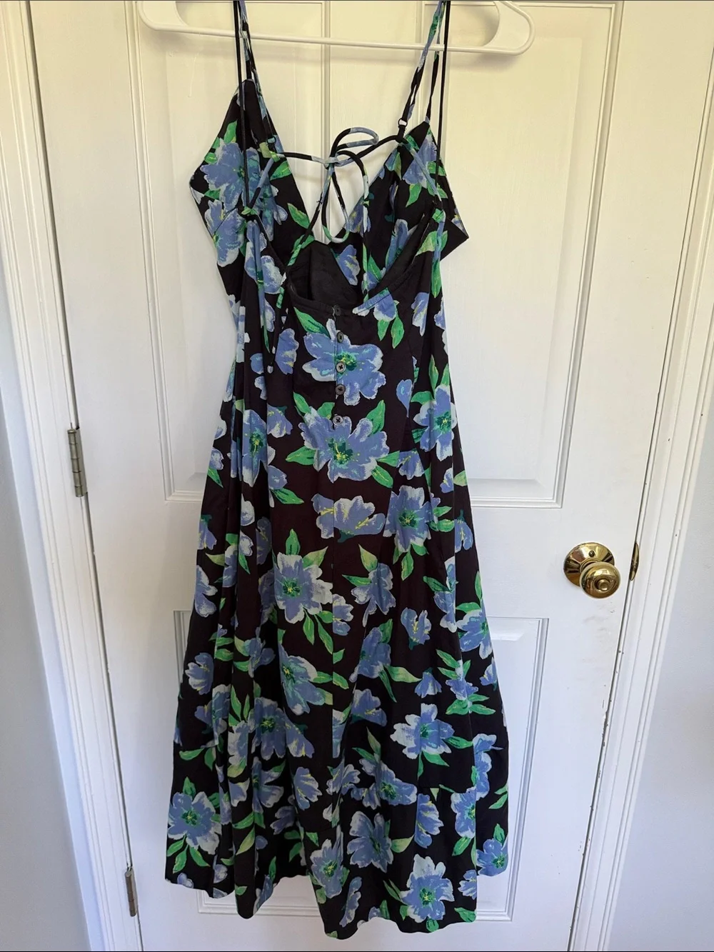 Free People Black Midi Dress with Blue Floral Print